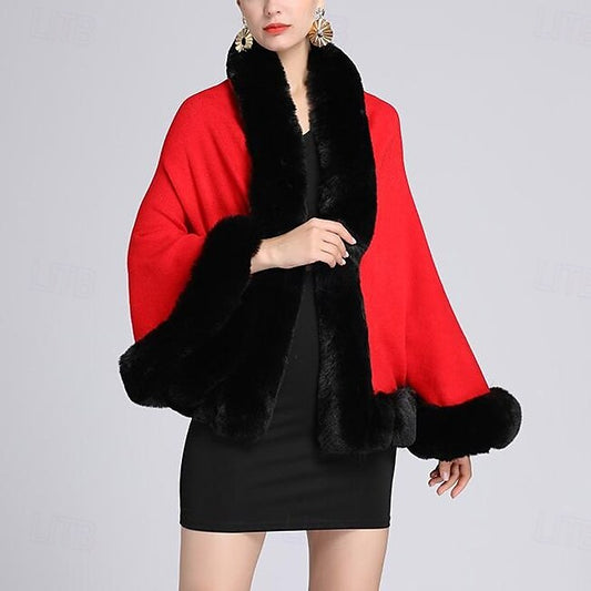 Faux Fur Wraps Elegant Vintage Ladies Batwing Sleeve Faux Fur Wedding Wraps With Pure Color For Wedding Fall #11900548