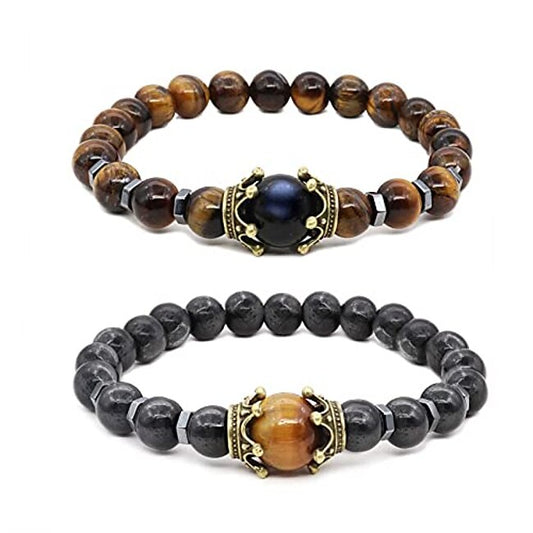 tiger eye bracelet set therapy hematite magnetic bracelets bracelets bring luck crown king queen natural stone beads couple bracelet for men women (a) #8640727