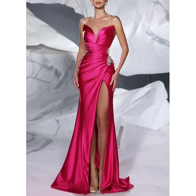 TS A-Line Prom Dresses Elegant Dress Formal Prom Floor Length Sleeveless Strapless Satin with Glitter Ruched Sequin Masquerade Dress 2024 #18069691