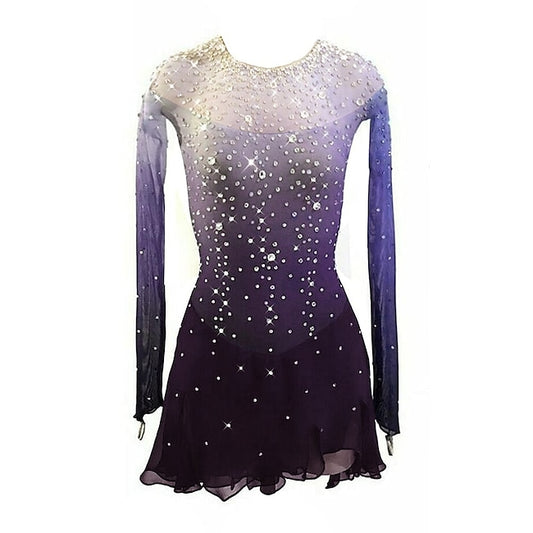 Figure Skating Dress Women's Girls' Ice Skating Dress Blue Stretchy Training Competition Skating Wear Thermal Warm Crystal / Rhinestone Long Sleeve Ice Skating Figure Skating #9687326