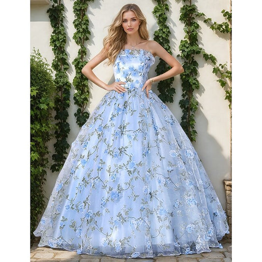 Ball Gown Prom Dresses Elegant Dress Graduation Party Wear Floor Length Sleeveless Strapless Organza with Appliques 2024 #9911343