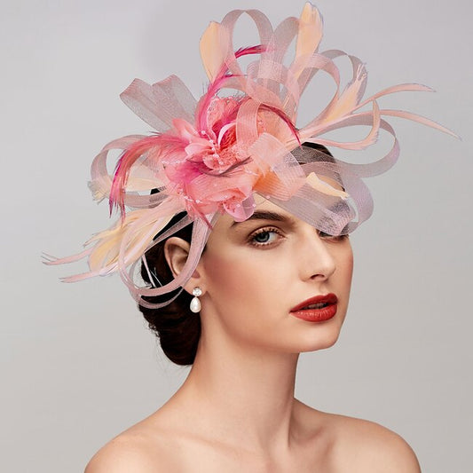 Elegant Fascinator Hats Net Mesh Tulle Headpiece Clip Headband with Feather Flower Floral  Kentucky Derby Wedding Tea Party Horse Race Church Cocktail Vintage for Women dress to impress 2024 #8980318