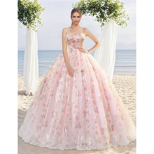 Ball Gown Prom Dresses Elegant Dress Wedding Valentine's Day Floor Length Sleeveless Strapless Organza with Appliques 2024 #14994398