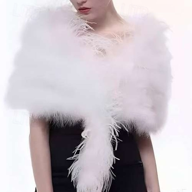 Faux Fur Wraps Ladies Elegant & Luxurious Keep Warm Sleeveless Faux Fur Wedding Wraps With Feather For Formal Winter #19491380