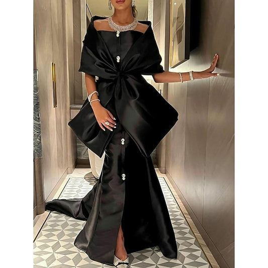 TS Mermaid Evening Gown Elegant Dress Formal Court Train Half Sleeve Off Shoulder Satin with Bow(s) Slit 2024 #9719196